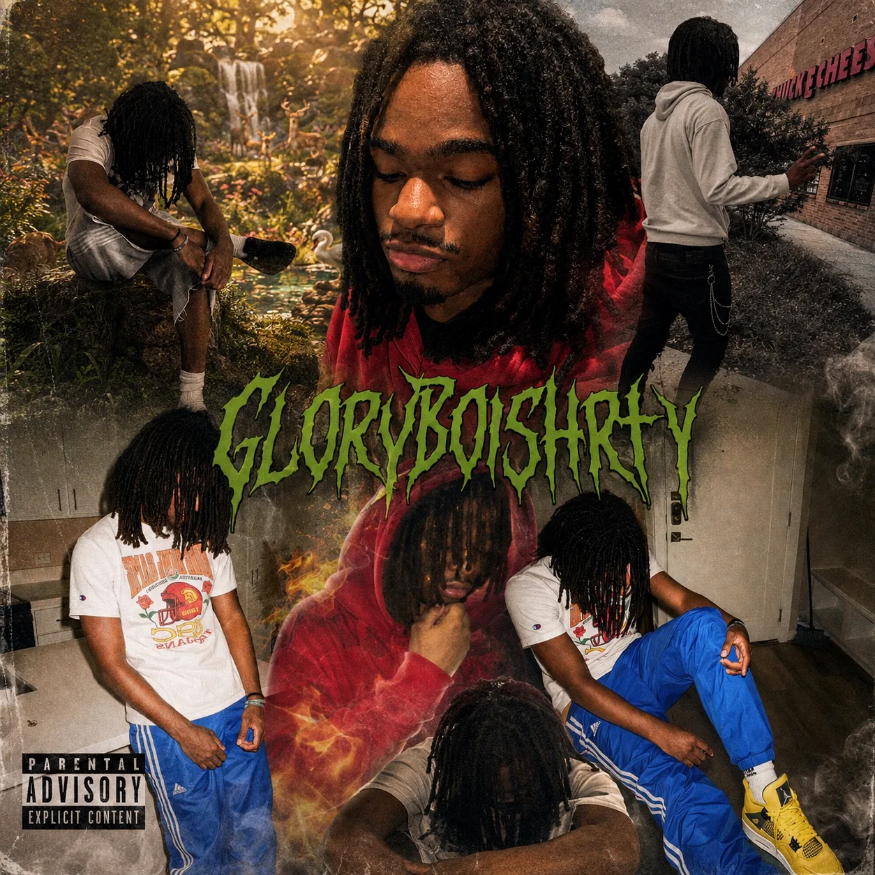 Gloryboishrty's cover collage, his name in green blackletter across it